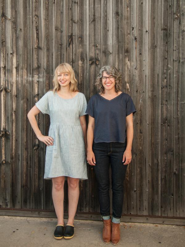 Jaime and Amber wearing the Fen pattern